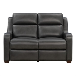 Pemberly Row Power Reclining Upholstered Loveseat in Elway Dark Gray