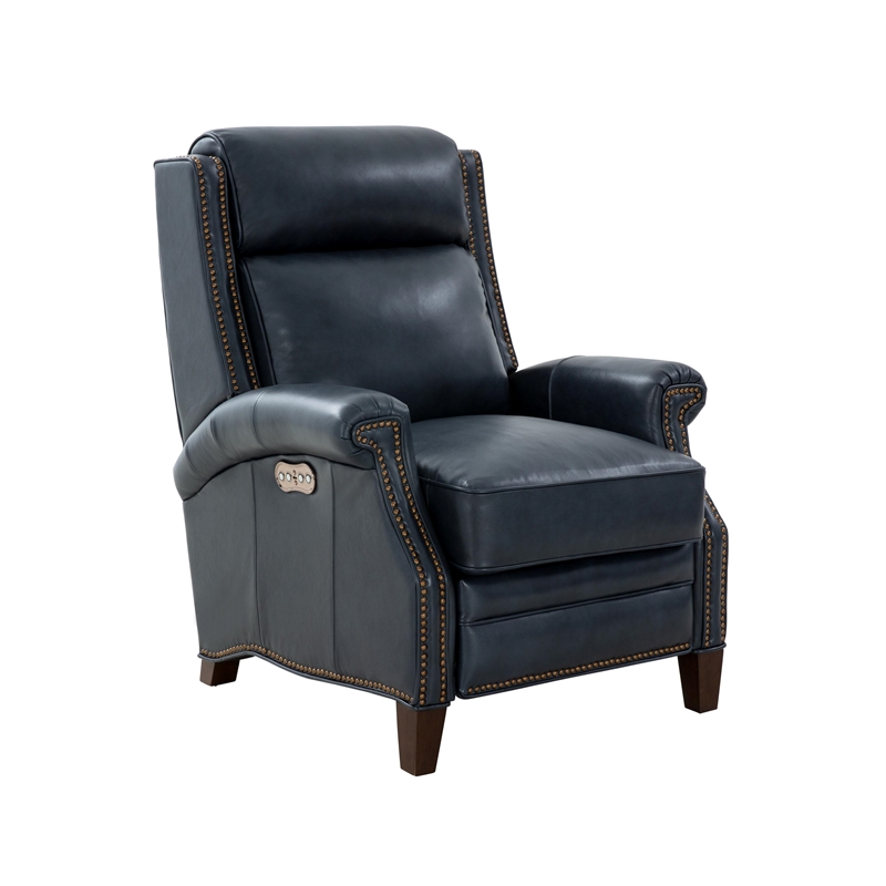 Pemberly Row Power Recliner with Power Head Rest in Barone Navy Blue