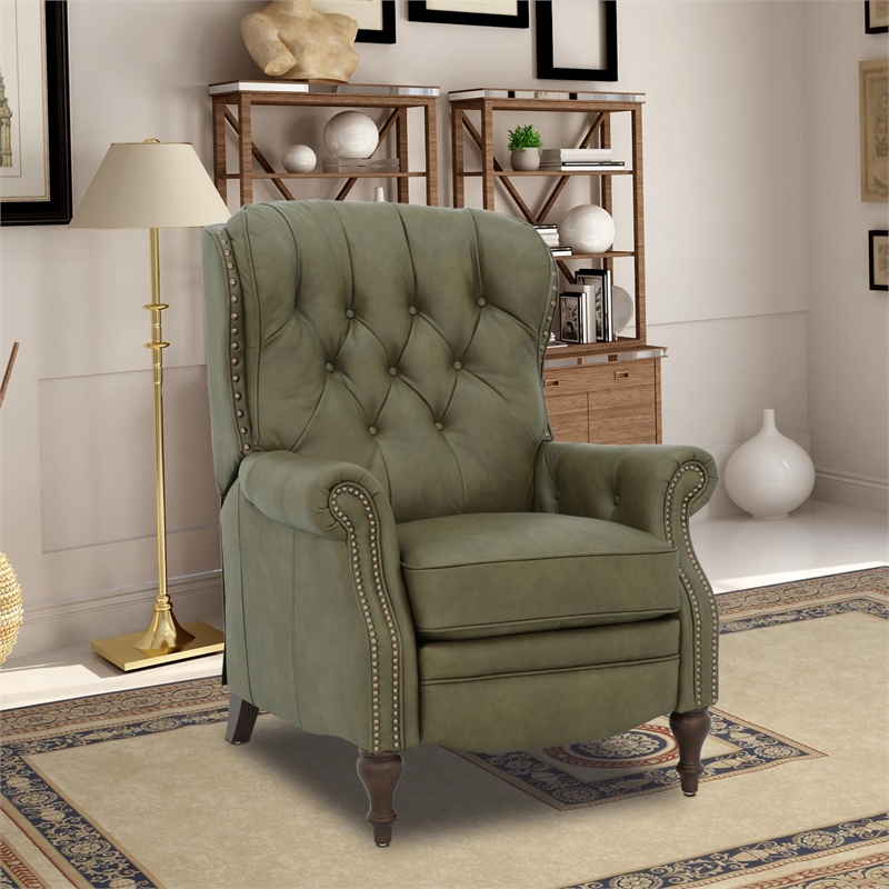 Pemberly Row Premium Push Thru The Arms Recliner in Oasis Olive