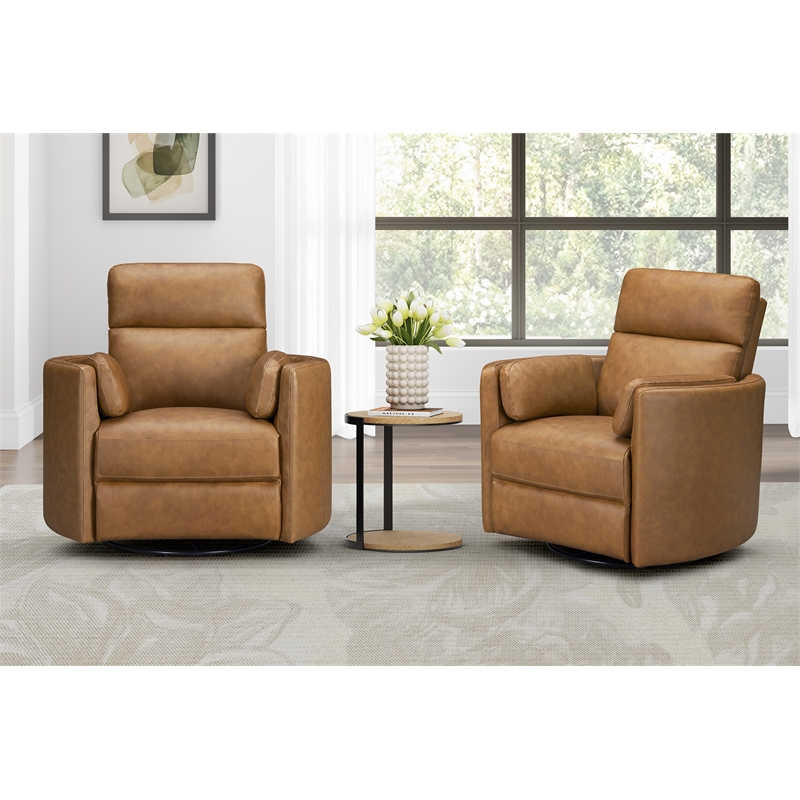 Pemberly Row Power Swivel Glider Recliner Set of 2 in Vintage Caramel