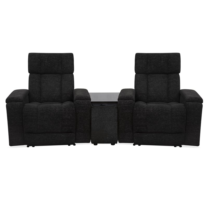 Pemberly Row Ebony Zero Gravity Power 2 Seat Home Theater Seating with Wedge