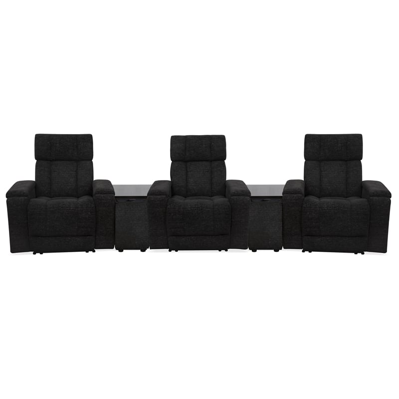 Pemberly Row Ebony Zero Gravity Power 3 Seat Home Theater Seating with 2 Wedges