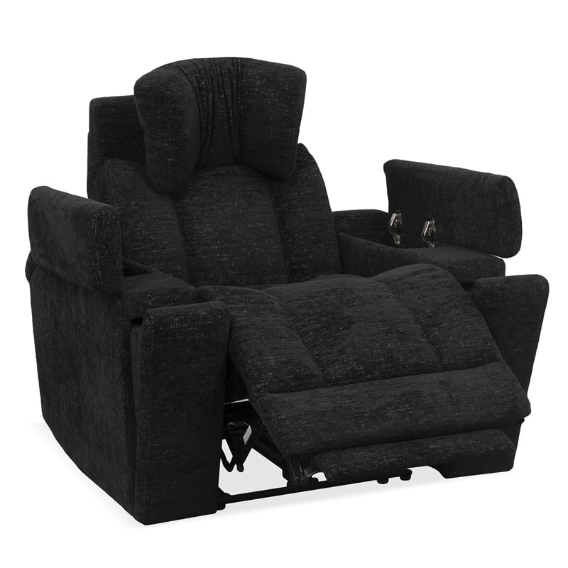 Pemberly Row Ebony Zero Gravity Power 3 Seat Home Theater Seating with 2 Wedges