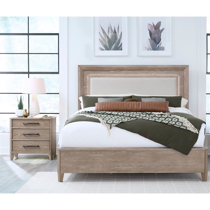 Pemberly Row Solid Wood King Bed Frame with Nightstand with Solid Frame