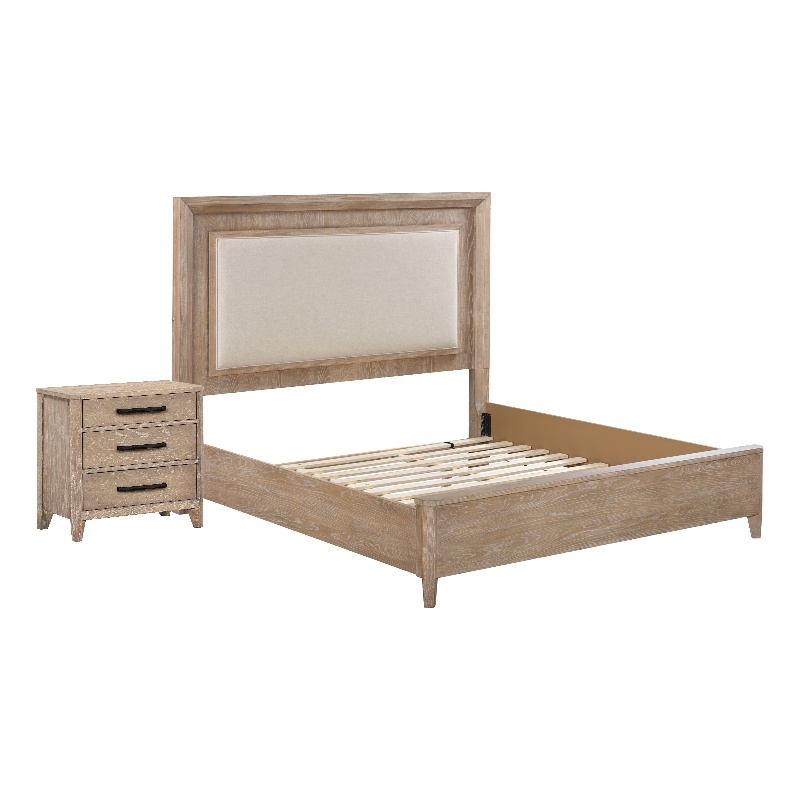 Pemberly Row Solid Wood King Bed Frame with Nightstand with Solid Frame
