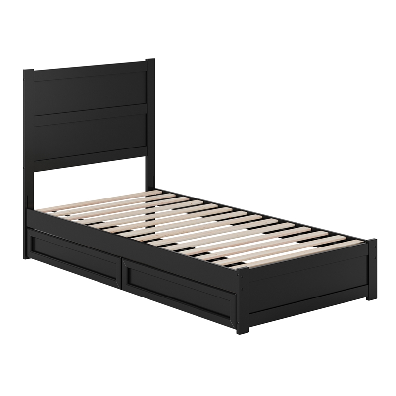 Pemberly Row Twin XL Platform Bed with Footboard and Drawers in Black