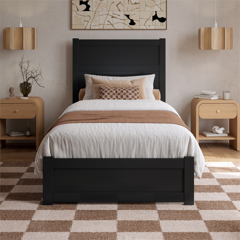 Pemberly Row Twin XL Platform Bed with Footboard and Drawers in Black