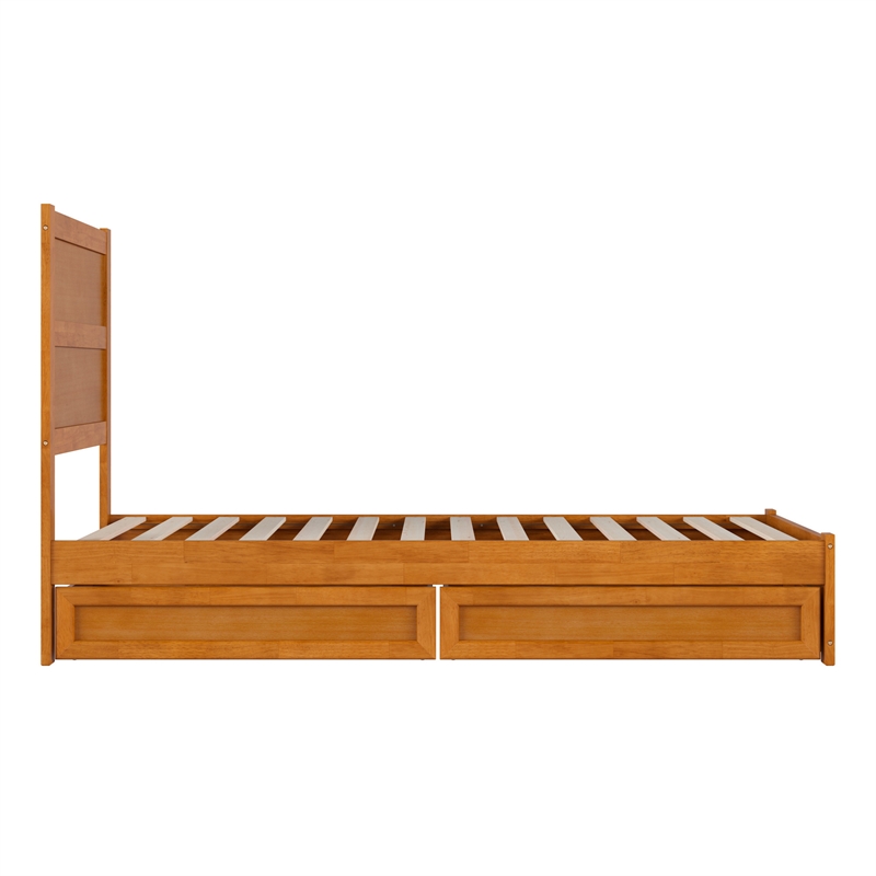 Pemberly Row Twin XL Platform Bed with Footboard and Drawers in Light Toffee