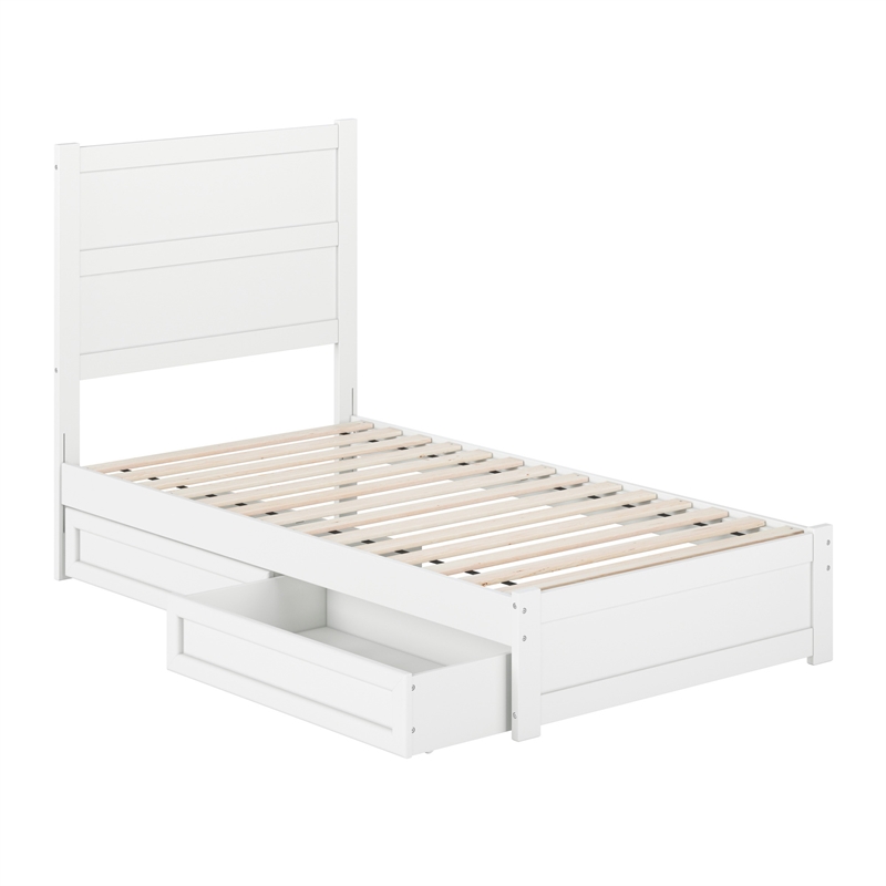 Pemberly Row Twin Platform Bed with Footboard and Drawers in White