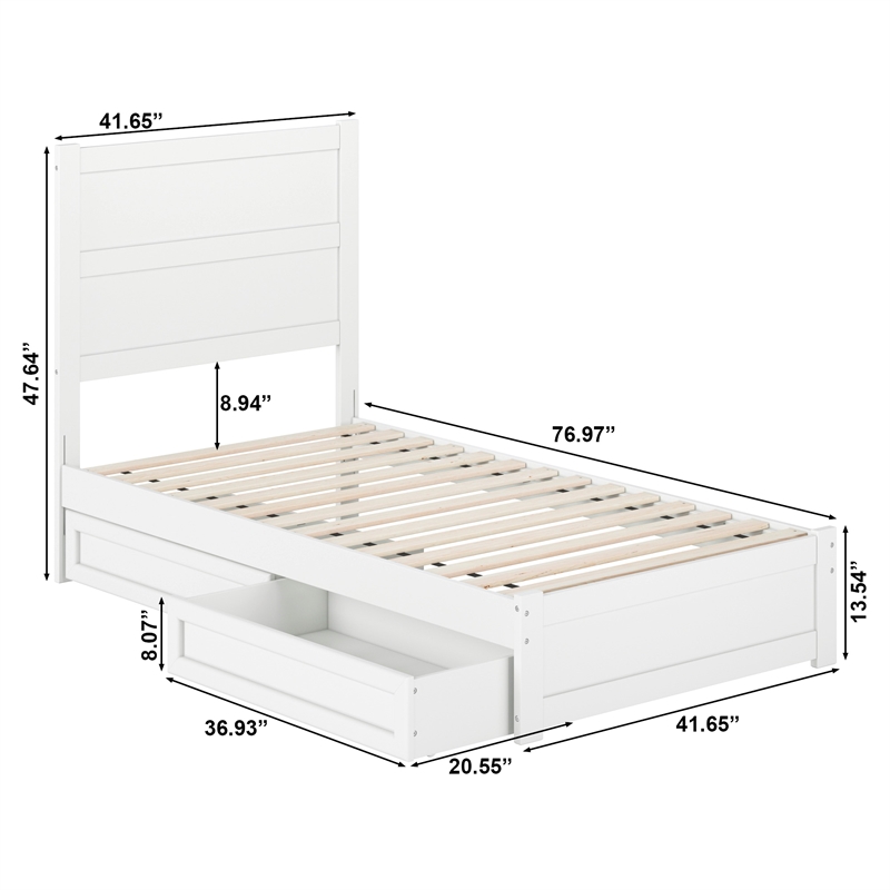 Pemberly Row Twin Platform Bed with Footboard and Drawers in White