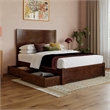 Pemberly Row Full Platform Bed with Footboard and Drawers in Walnut