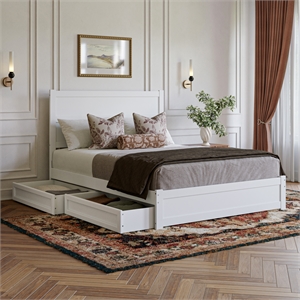 Pemberly Row Queen Platform Bed with Footboard and Drawers in White