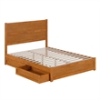 Pemberly Row Queen Platform Bed with Footboard and Drawers in Light Toffee