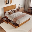 Pemberly Row Queen Platform Bed with Footboard and Drawers in Light Toffee