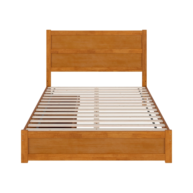 Pemberly Row Queen Platform Bed with Footboard and Drawers in Light Toffee