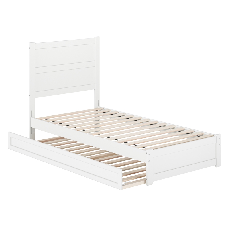 Pemberly Row Twin XL Platform Bed with Footboard and Twin XL Trundle in White