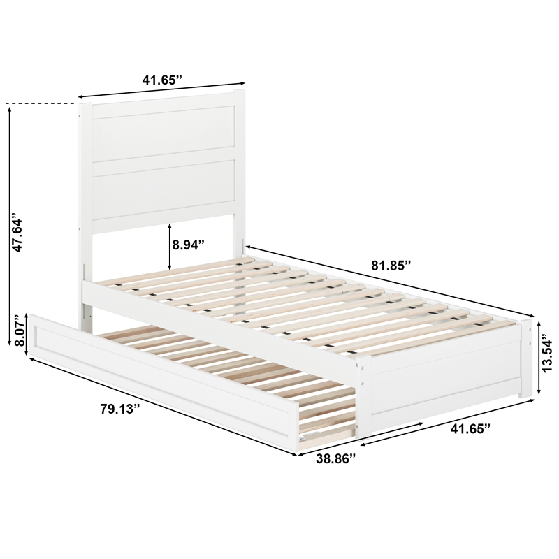 Pemberly Row Twin XL Platform Bed with Footboard and Twin XL Trundle in White