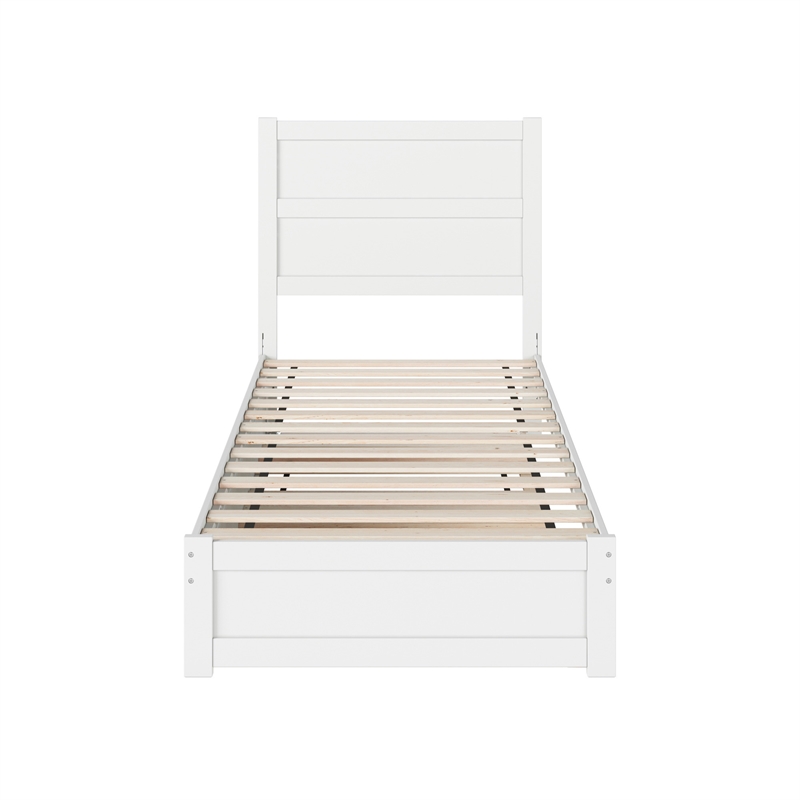 Pemberly Row Twin XL Platform Bed with Footboard and Twin XL Trundle in White