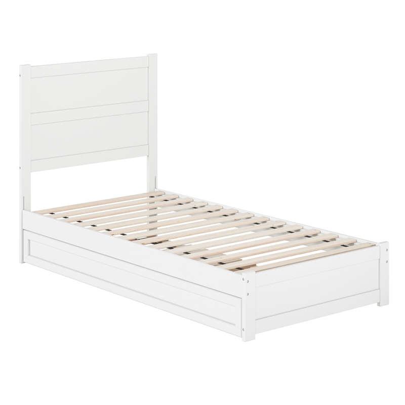 Pemberly Row Twin XL Platform Bed with Footboard and Twin XL Trundle in White