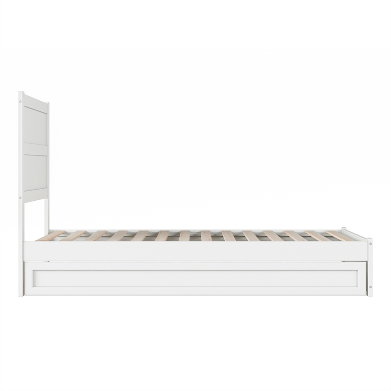 Pemberly Row Twin XL Platform Bed with Footboard and Twin XL Trundle in White