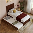 Pemberly Row Twin XL Platform Bed with Footboard and Twin XL Trundle in Walnut