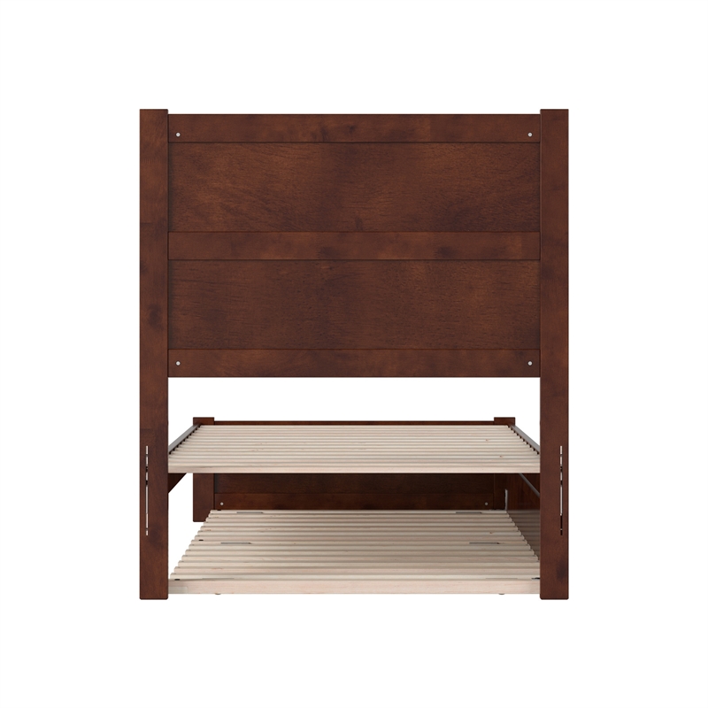 Pemberly Row Twin XL Platform Bed with Footboard and Twin XL Trundle in Walnut