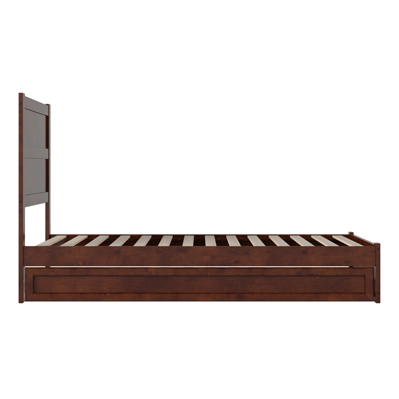 Pemberly Row Twin XL Platform Bed with Footboard and Twin XL Trundle in Walnut