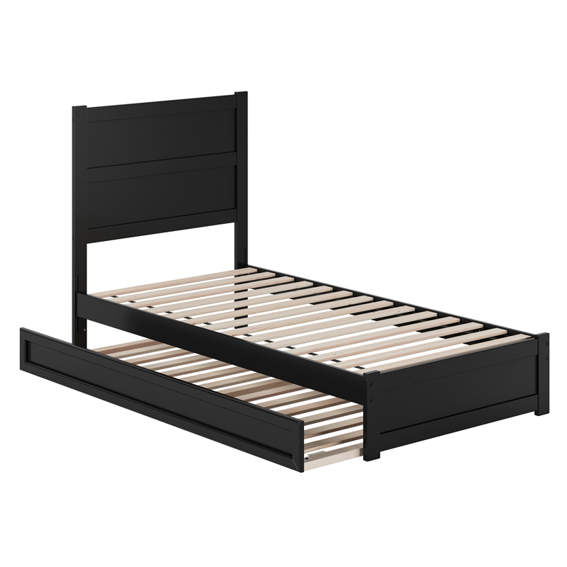 Pemberly Row Twin XL Platform Bed with Footboard and Twin XL Trundle in Black