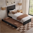 Pemberly Row Twin XL Platform Bed with Footboard and Twin XL Trundle in Black