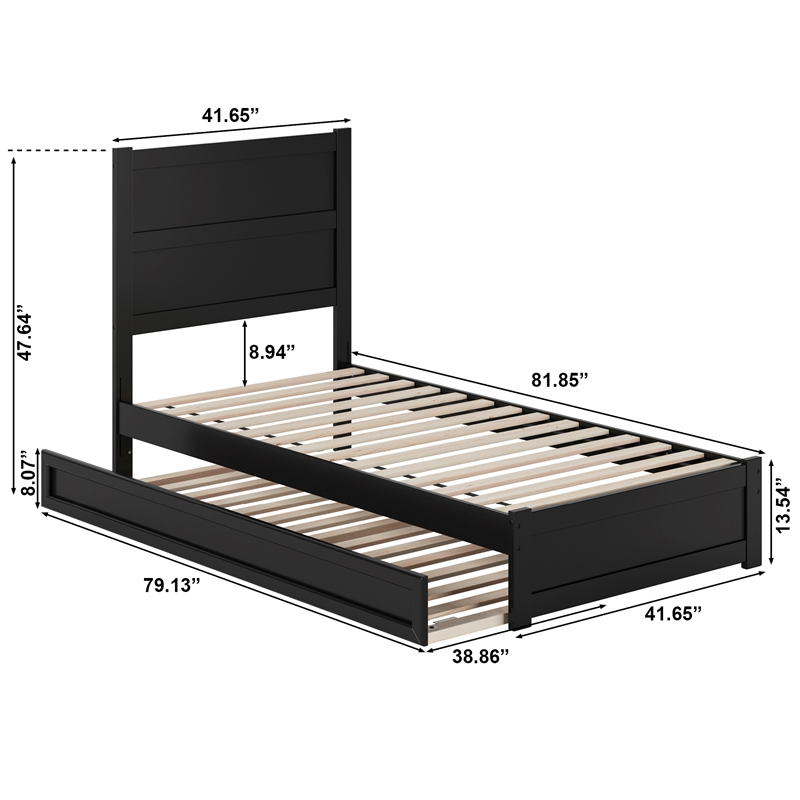 Pemberly Row Twin XL Platform Bed with Footboard and Twin XL Trundle in Black