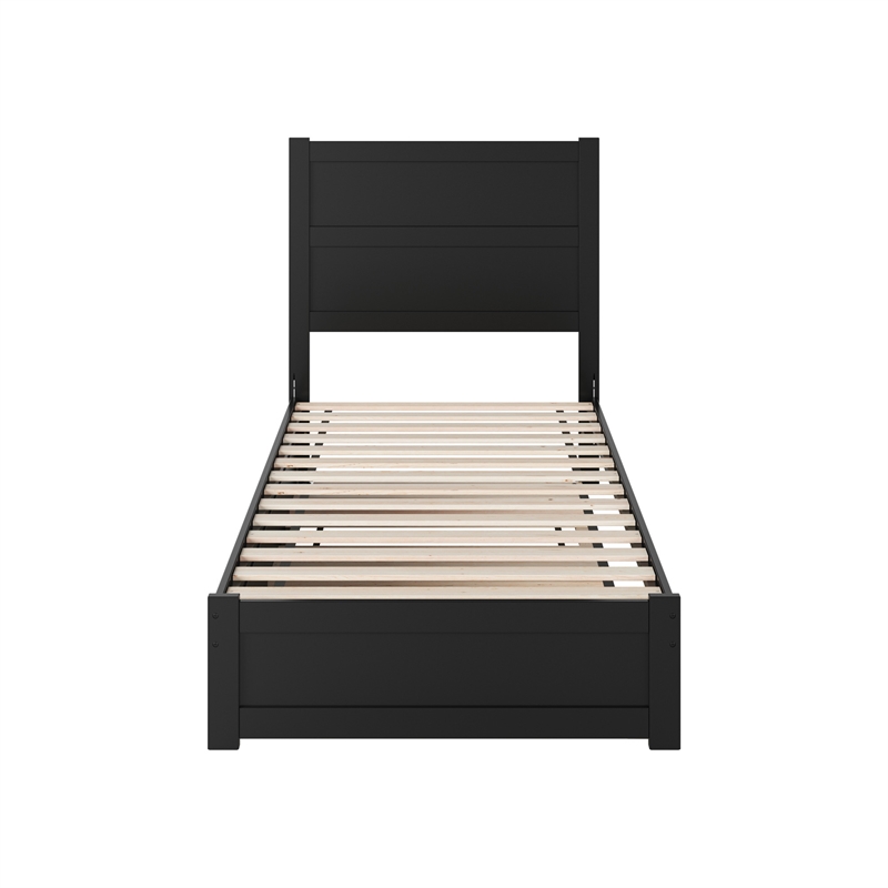 Pemberly Row Twin XL Platform Bed with Footboard and Twin XL Trundle in Black