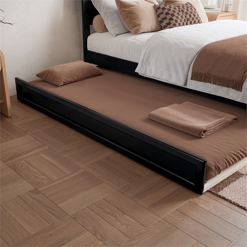 Pemberly Row Twin XL Platform Bed with Footboard and Twin XL Trundle in Black