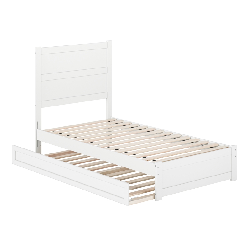 Pemberly Row Twin Platform Bed with Footboard and Twin Trundle in White