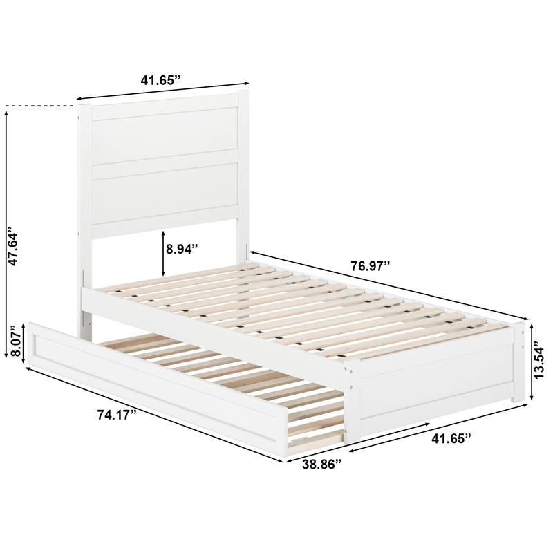 Pemberly Row Twin Platform Bed with Footboard and Twin Trundle in White