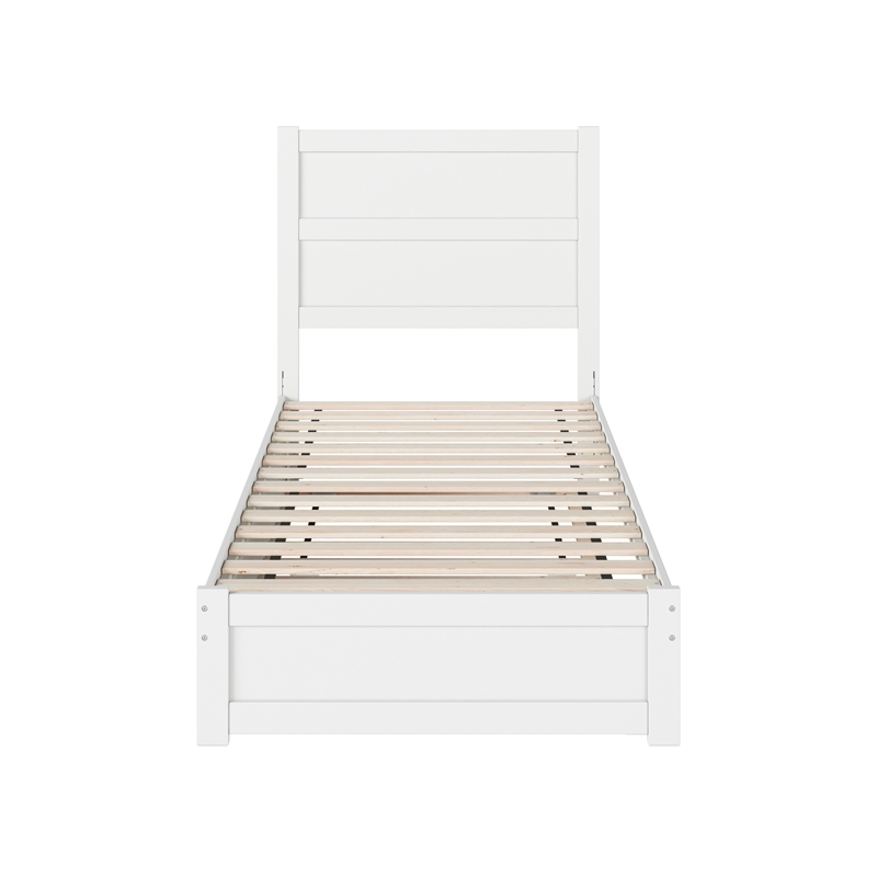 Pemberly Row Twin Platform Bed with Footboard and Twin Trundle in White