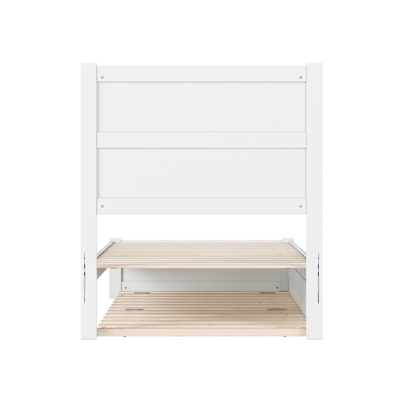 Pemberly Row Twin Platform Bed with Footboard and Twin Trundle in White