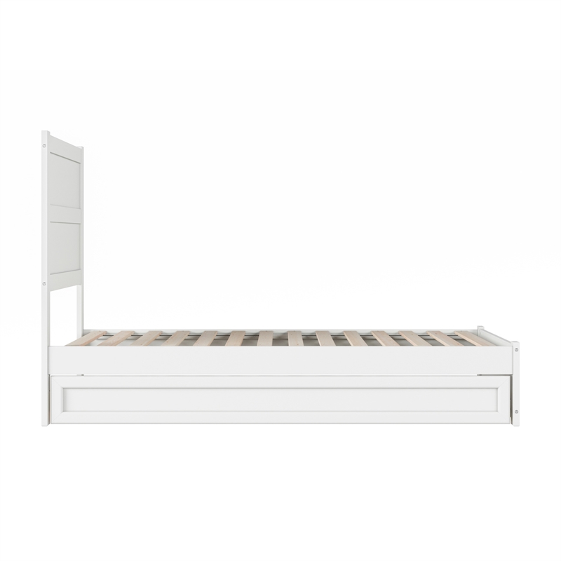 Pemberly Row Twin Platform Bed with Footboard and Twin Trundle in White