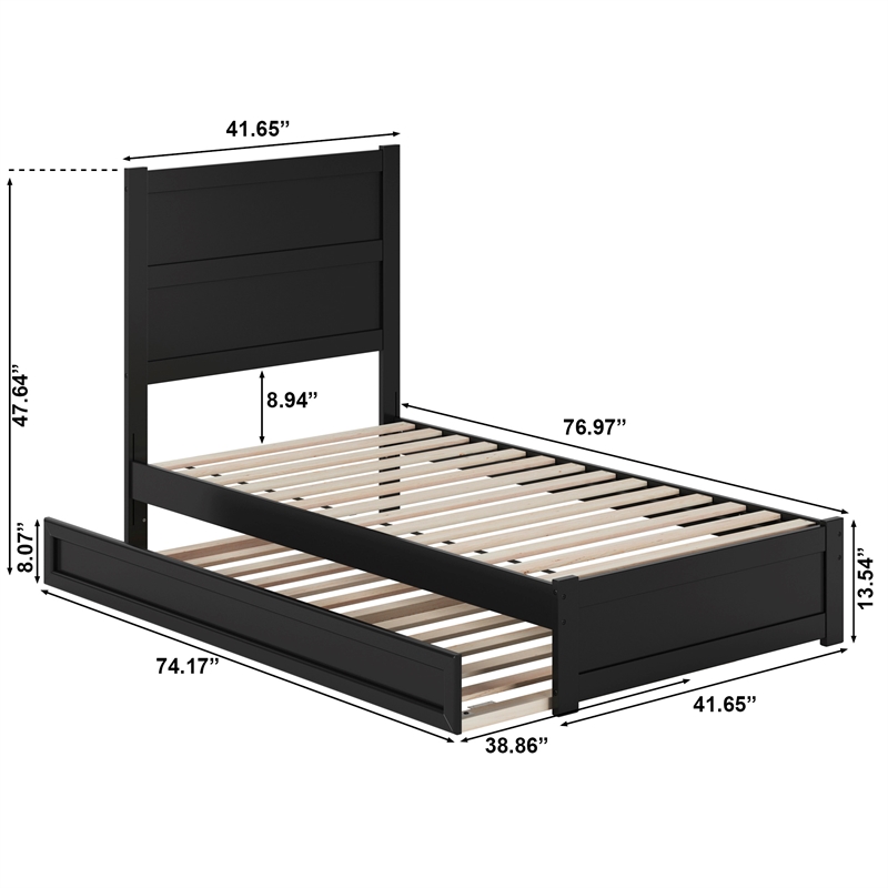 Pemberly Row Twin Platform Bed with Footboard and Twin Trundle in Black