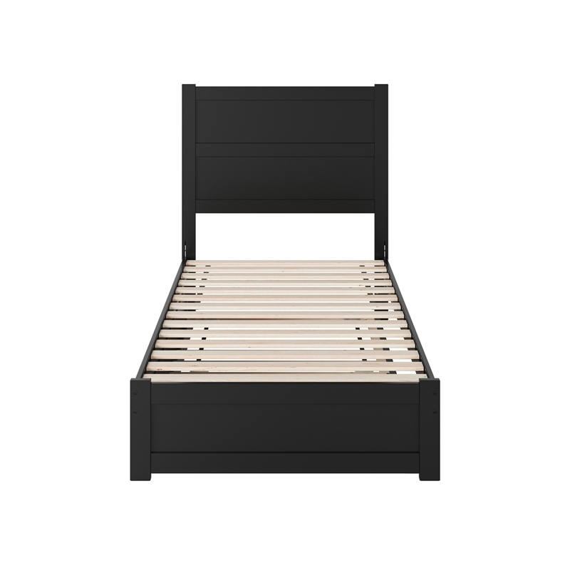 Pemberly Row Twin Platform Bed with Footboard and Twin Trundle in Black