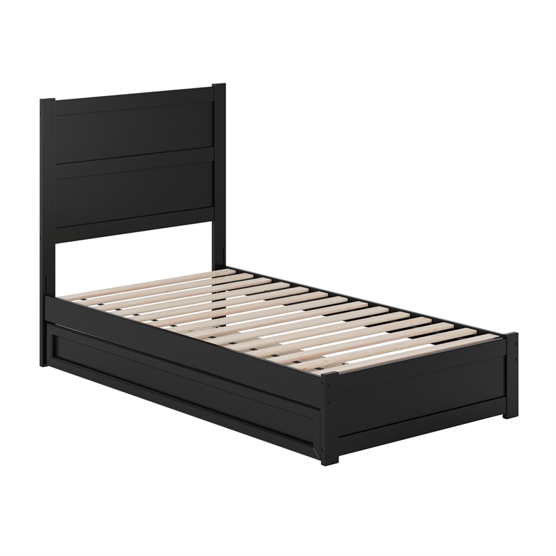 Pemberly Row Twin Platform Bed with Footboard and Twin Trundle in Black