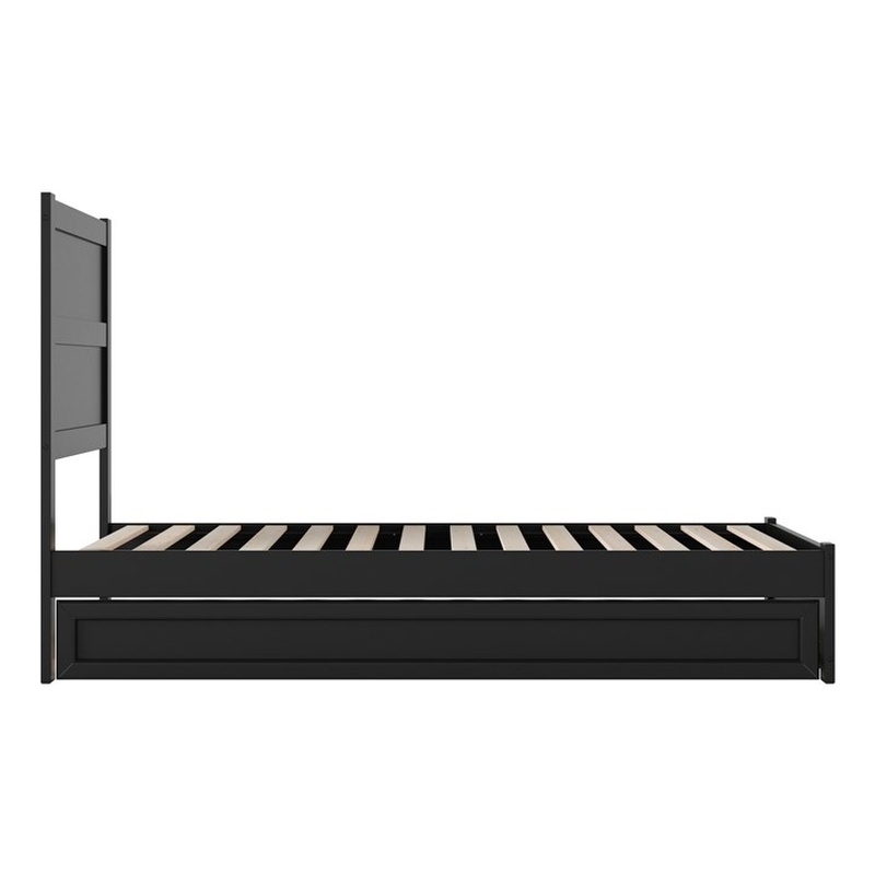 Pemberly Row Twin Platform Bed with Footboard and Twin Trundle in Black