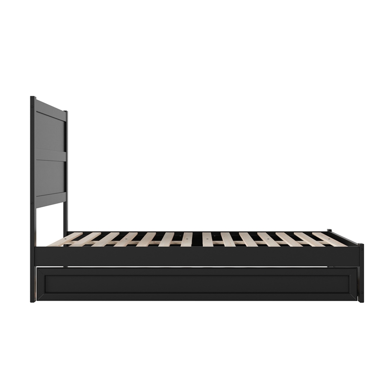 Pemberly Row Full Platform Bed with Footboard and Twin Trundle in Black
