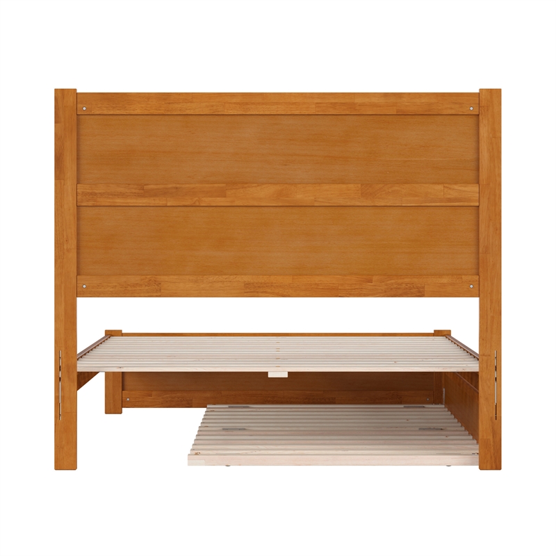 Pemberly Row Full Platform Bed with Footboard and Twin Trundle in Light Toffee