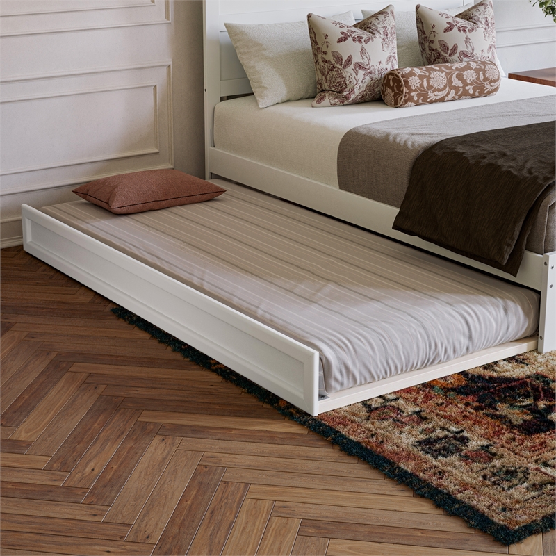 Pemberly Row Queen Platform Bed with Footboard and Twin XL Trundle in White