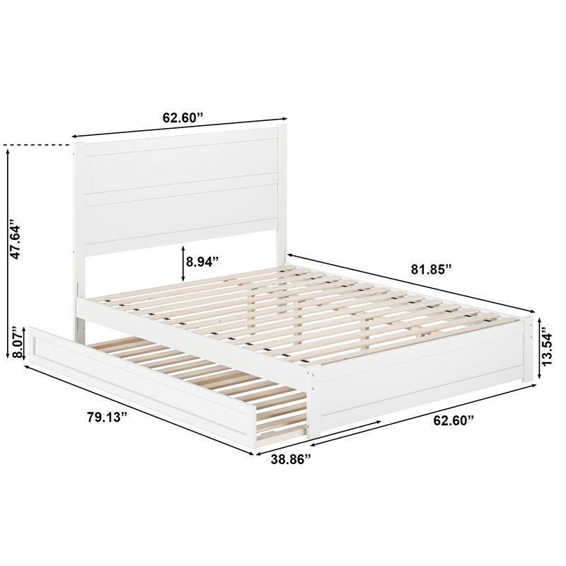 Pemberly Row Queen Platform Bed with Footboard and Twin XL Trundle in White
