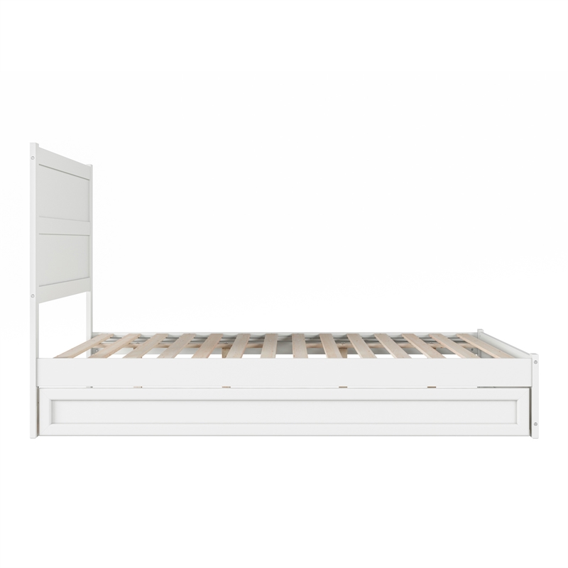 Pemberly Row Queen Platform Bed with Footboard and Twin XL Trundle in White