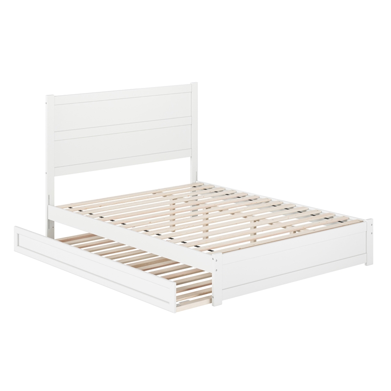 Pemberly Row Queen Platform Bed with Footboard and Twin XL Trundle in White