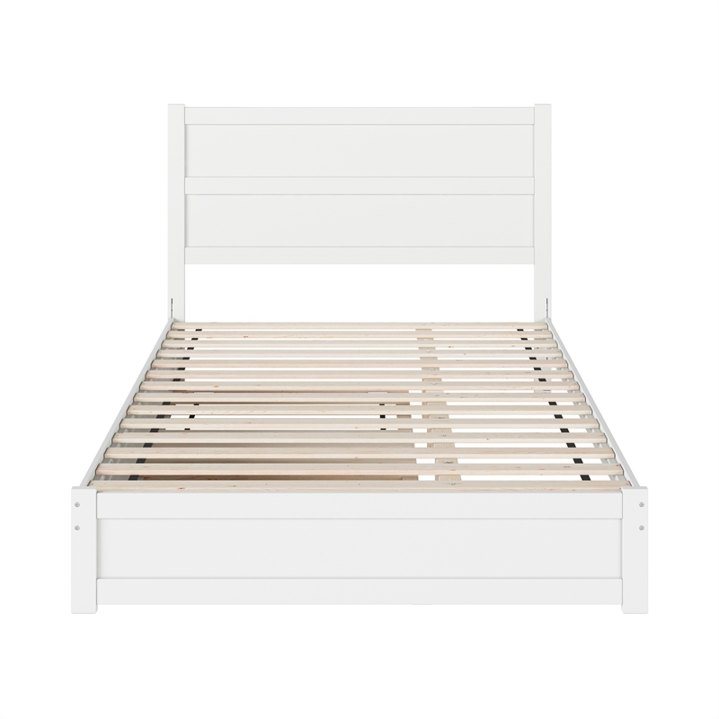 Pemberly Row Queen Platform Bed with Footboard and Twin XL Trundle in White