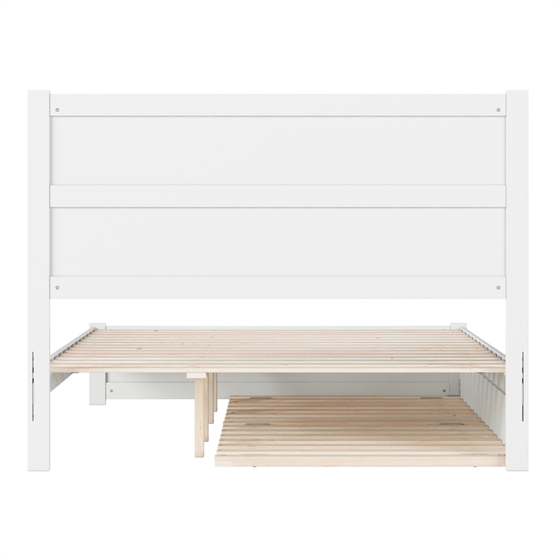 Pemberly Row Queen Platform Bed with Footboard and Twin XL Trundle in White