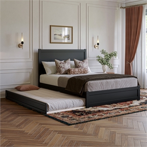 Pemberly Row Queen Platform Bed with Footboard and Twin XL Trundle in Black